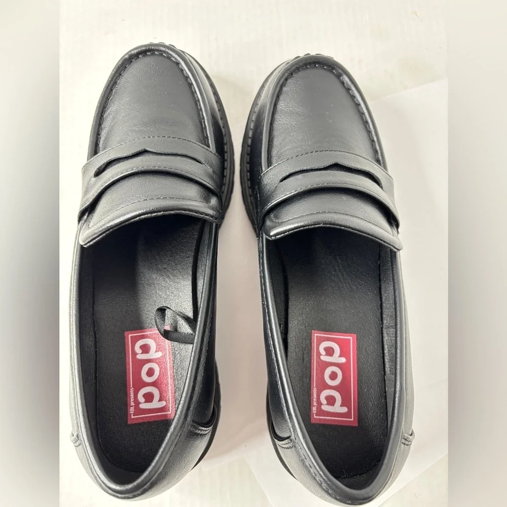 POP Womens Chunky Platform Penny Loafers Black Faux Leather Shoe Size 10 Gothic